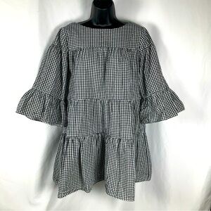 K &Kersh Women’s Black/White Sz Small Gingham Ruffled  Mini‎ Dress Summer Casual